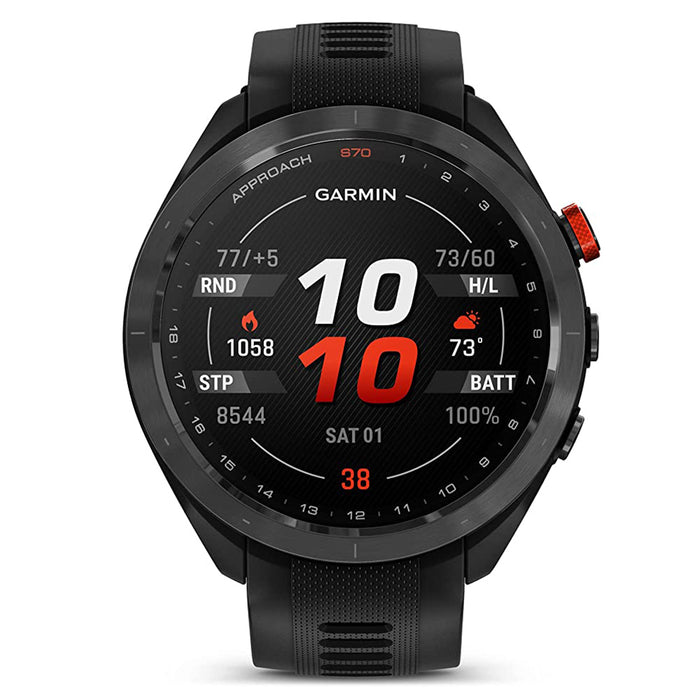 Garmin Approach S70 Black Ceramic Bezel with Black Silicone Band 47mm Premium GPS Golf Watch - 010-02746-02