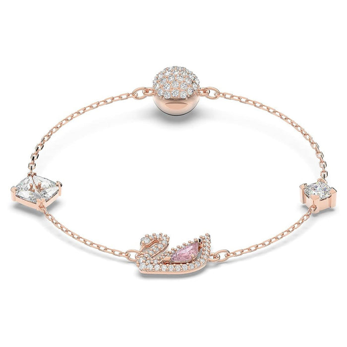Swarovski Women's Pink And White Crystals With Rose-Gold Tone Plated Chain Magnetic Closure Dazzling Swan Collection Bracelet - 5472271