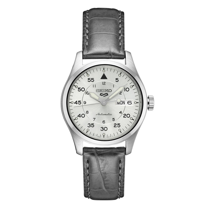 SEIKO Men's Beige Dial Grey Leather Band Mechanical Watch - SRPJ87