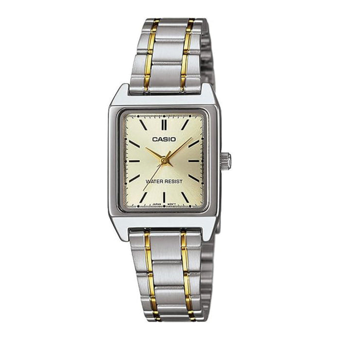 Casio Women's Gold Dial Silver Stainless Steel Band Analog Japanese Quartz Watch - LTP-V007SG-9EUDF