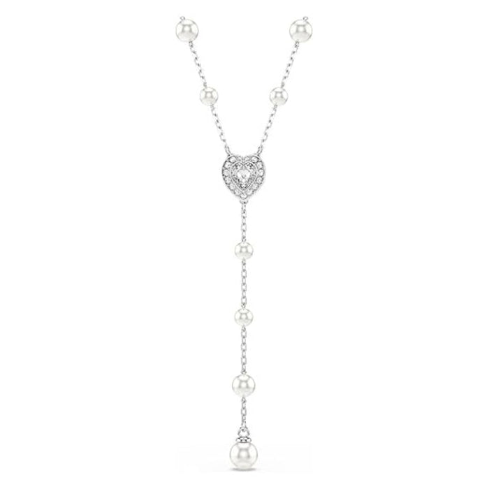 Swarovski Women's Clear Rhodium Finish Ariana Grande Y Style Crystal And Pearl Necklace - 5720855