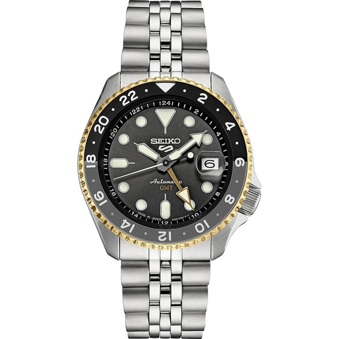 Seiko Men's Black Dial Gray Stainless Steel Band Mechanical Watch - SSK021