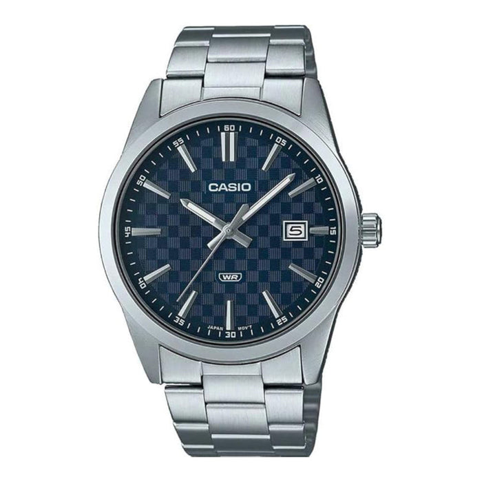 Casio Men's Blue Dial Silver Stainless Steel Band Analog Japanese Quartz Watch - MTP-V003D-2AUDF