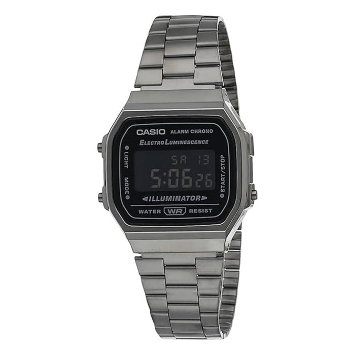 Casio Men's Black Dial Gray Stainless Steel Band Digital Quartz Watch - A168WGG-1BDF