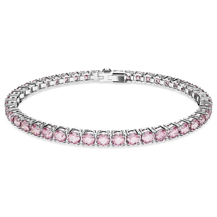 Swarovski Part of the Matrix Collection Women's Round Pink Crystals on Rhodium Finished Band Medium Size Matrix Tennis Bracelet - 5648931