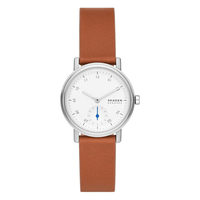 Skagen Kuppel Lille Women's White Dial Brown Leather Band Analog Quartz Two-Hand Sub-Secon Watch - SKW3103
