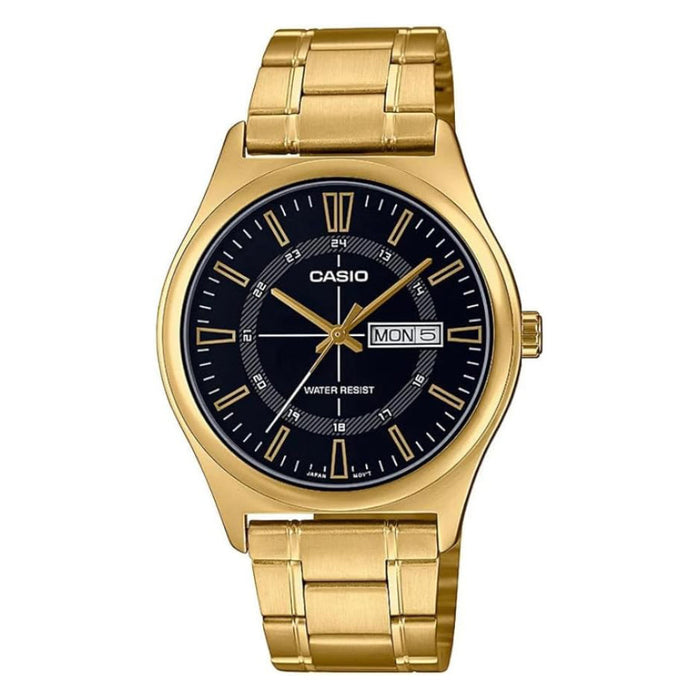 Casio Men's Black Dial Gold Stainless Steel Band Analog Quartz Watch - MTP-V006G-1CUDF