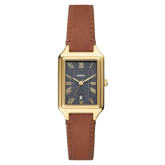 Fossil Raquel Women's Gray Dial Brown Leather Band Analog Quartz Three-Hand Watch - ES5303