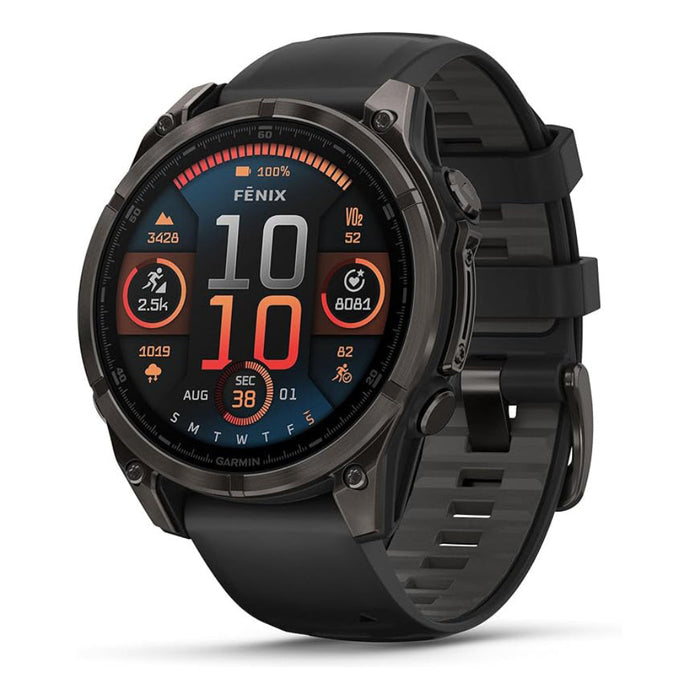 Garmin fēnix 8 Unisex Carbon Gray DLC Titanium with Pebble Gray Band Amoled Sapphire Long-Lasting Battery Life Dive-Rated Built-in LED Flashlight 47 Millimeters Premium Multisport GPS Smartwatch - 010-02904-20