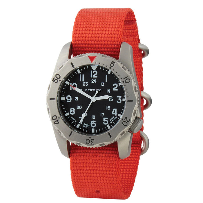 Bertucci Men's Black Dial International NASA Orange Nylon Band Analog Swiss Quartz Watch - 12145