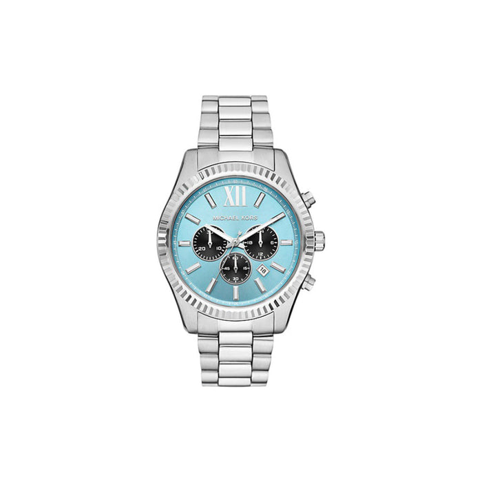 Michael Kors Lexington Chronograph Men's Blue Dial Silver Stainless Steel Band Analog Quartz Watch - MK9165
