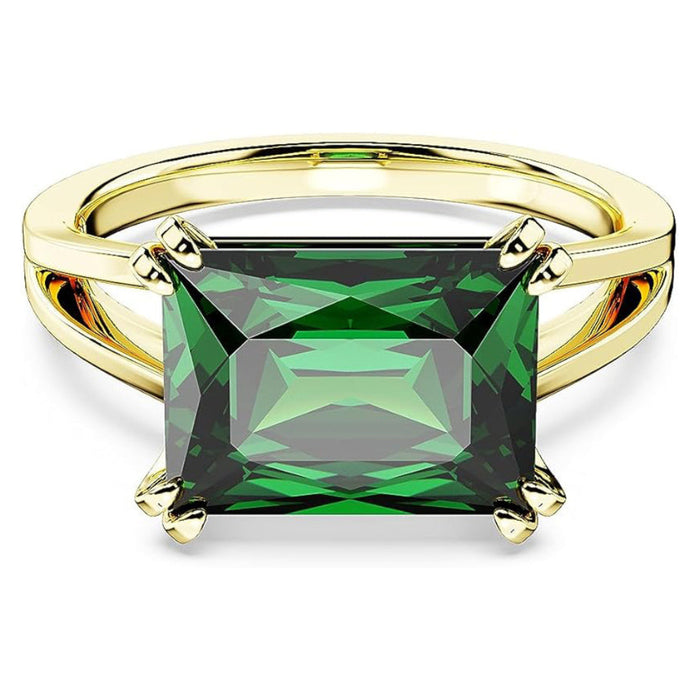 Swarovski Part of the Stilla Collection Women's Green Rectangular-Cut Stone in a Gold-Tone Finished Setting Size 7 Stilla Cocktail Ring - 5677150