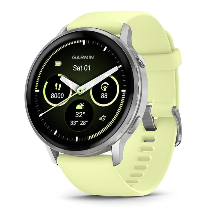 Garmin Venu® 4 - 45mm Unisex Silver With Citron Silicone Band Bright And Colorful Display Built-in Flashlight 12 Days Of Battery Life Advanced Health And Fitness GPS Smartwatch - 010-03014-02