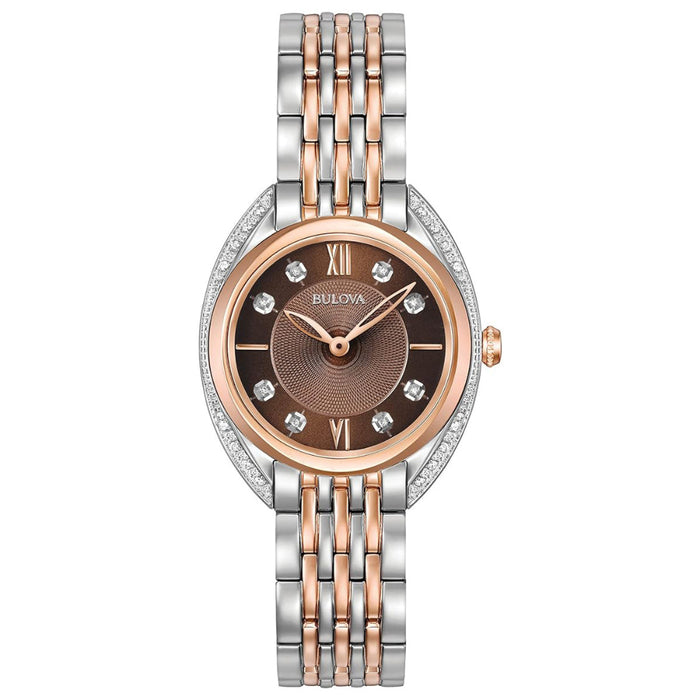 Bulova Ladies Brown Dial Two Tone Stainless Steel Band Analog Quartz Watch - 98R230