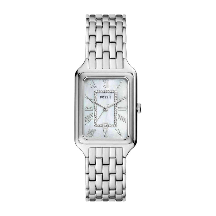 Fossil Raquel Women's White Dial Silver Stainless Steel Band Analog Quartz Three-Hand Watch - ES5306