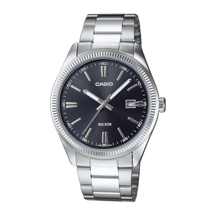 Casio Men's Black Dial Silver Stainless Steel Band Digital Quartz Watch - MTP-1302D-1A1VDF