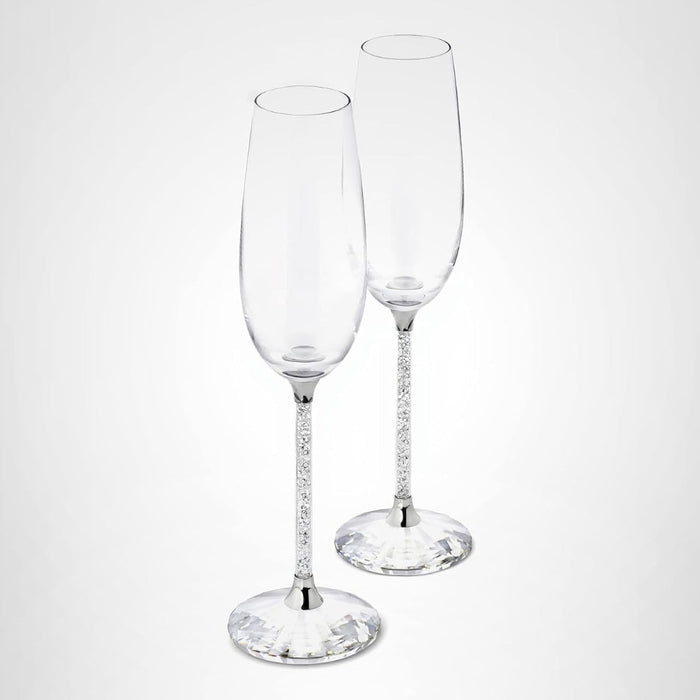 Swarovski Unisex Silver Tone Crystalline Clear Crystal Set Of 2 Champagne Toasting Flutes - 255678