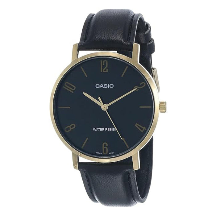 Casio Men's Black Dial Black Leather Band Analog Japanese Quartz Watch - MTP-VT01GL-1B2UDF