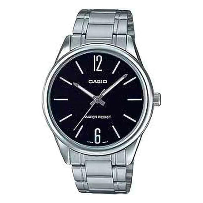 Casio Men's Black Dial Silver Stainless Steel Band Analog Japanese Quartz Watch - MTP-V005D-1BUDF