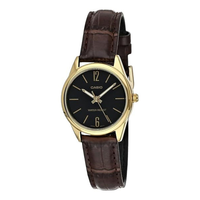 Casio Women's Black Dial Black Leather Band Analog-Digital Japanese Quartz Watch - LTP-V005GL-1BUDF