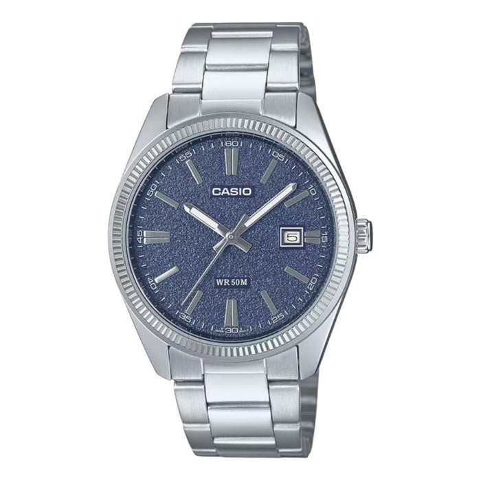Casio Men's Matte Blue Dial Silver Stainless Steel Band Analog Japanese Quartz Watch - MTP-1302DA-2A1VDF