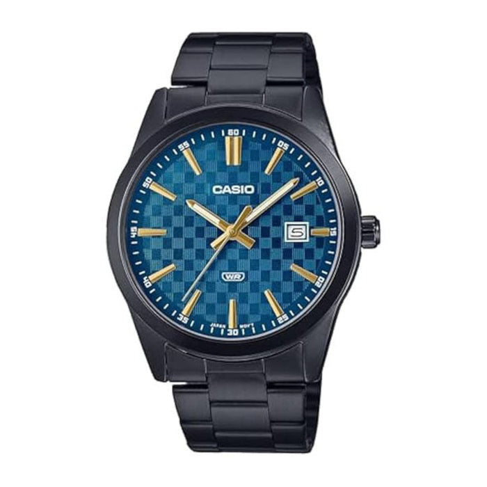 Casio Men's Blue Dial Black Stainless Steel Band Analog Japanese Quartz Watch - MTP-VD03B-2AUDF