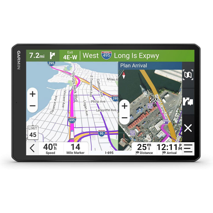 Garmin dēzl™ OTR820 Unisex Black Custom Routing Satellite Imagery Wind Speed Community-Shared Loading Docks Entrances And Parking Dual-Orientation Display Large High-Res 8-Inch GPS Truck Navigator - 010-02925-00