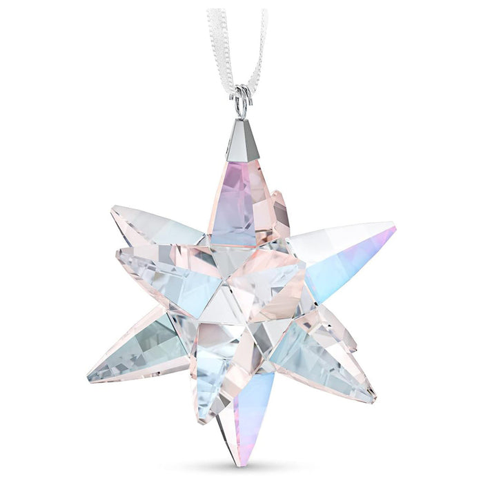 Swarovski Women's Multicolored Crystals on White Satin Ribbon Medium Shimmer Star Ornament - 5545450