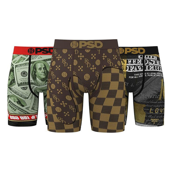 PSD Men's Multicolor Make Bank 3-Pack Boxer Briefs Large Underwear - 324180116-MUL-L