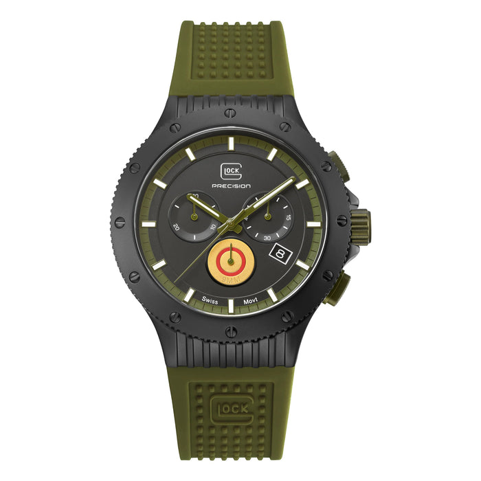 Glock Limited Edition Black Dial Green Silicone Rubber Band Chronograph Swiss Quartz Watch - GW-27-1-24