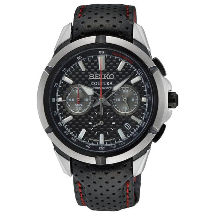 SEIKO Men's Black Dial Black Leather Band Analog Quartz Watch - SSB437