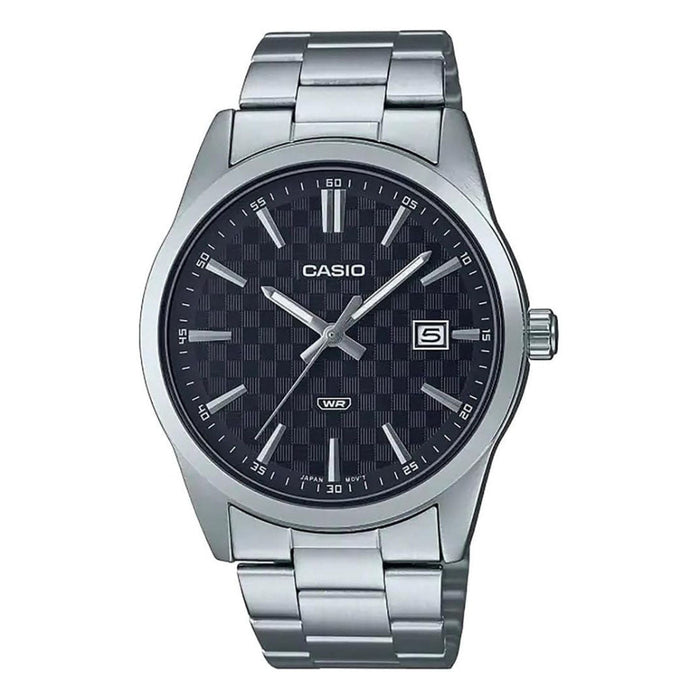 Casio Men's Black Dial Silver Stainless Steel Band Analog Japanese Quartz Watch - MTP-VD03D-1AUDF