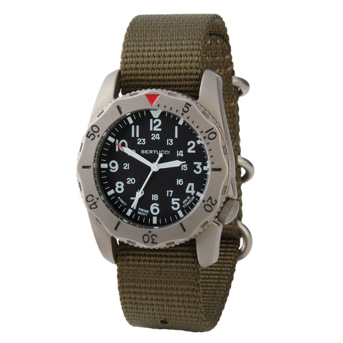 Bertucci Men's Black Dial Defender Olive Nylon Band Analog Swiss Quartz Watch - 12115