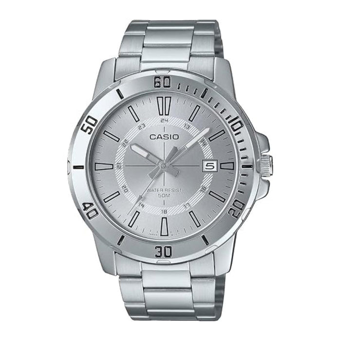 Casio Men's Silver Dial Silver Stainless Steel Band Analog Japanese Quartz Watch - MTP-VD01D-7CVUDF