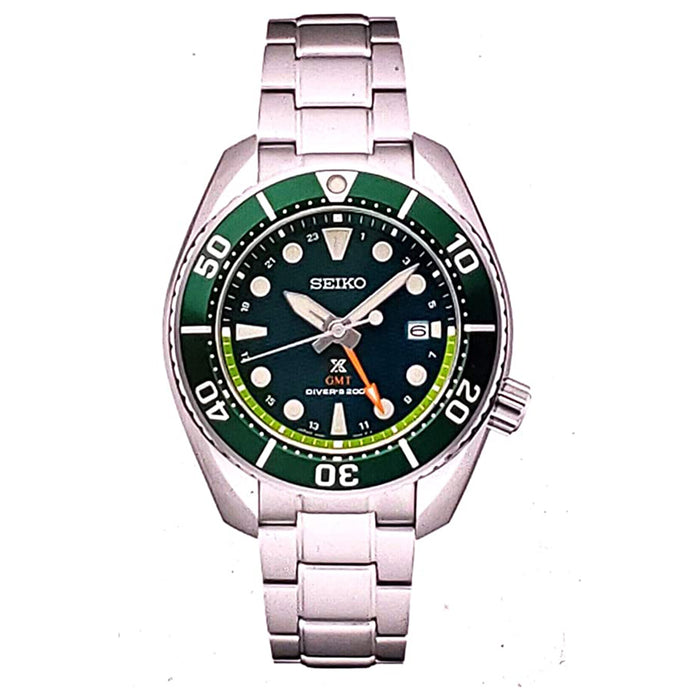SEIKO Men's Green Dial Silver Stainless Steel Band Prospex Solar Sumo GMT Quartz Watch - SFK003