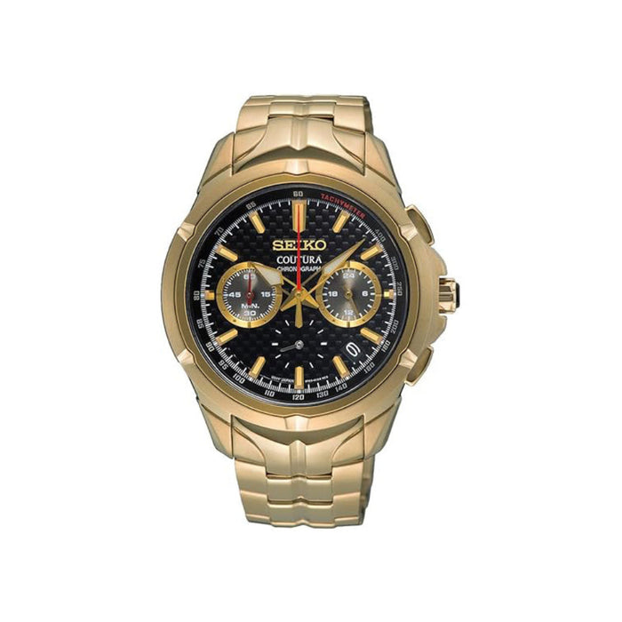 Seiko Coutura Men's Black Dial Light Gold Stainless Steel Band Analog Chronograph Quartz Watch - SSSB438