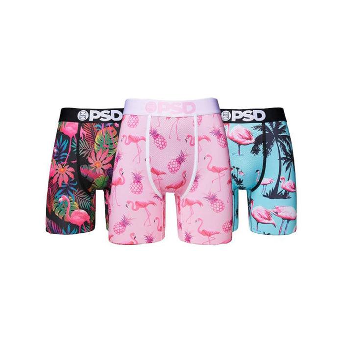 PSD Men's Multicolor Flamingo Jungle 3 Pack 7 Inch Inseam Moisture-Wicking 4-Way Stretch Boxer Briefs Extra Large Underwear - 122180081-MUL-XL