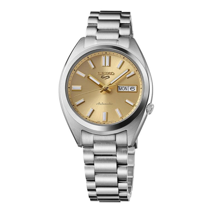 Seiko Men's Gold Dial Silver Stainless Steel Band Analog Automatic Watch - SRPL59