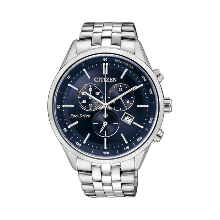 Citizen Men Blue Dark Dial Silver Stainless Steel Band Analog Eco-Drive Watch - AT2140-55L