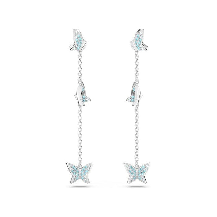 Swarovskie Women's Blue Crystals in a Rhodium Tone Finished Setting Earrings - 5662182