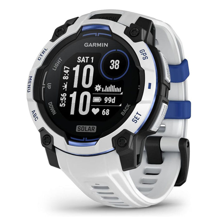 Garmin Instinct® 3 – 45 mm Unisex Whitestone With Whitestone/Bolt Blue Silicone Band Built-in Flashlight Supernova Collection Limited Edition Color Solar Rugged Outdoor GPS Smartwatch - 010-02934-03