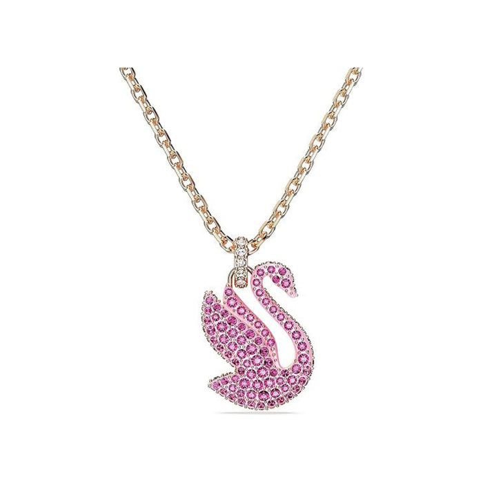 Swarovski Women's Pink Crystal Pavé on rose-gold tone Plated Chain Swan Pendant Necklace - 5647552