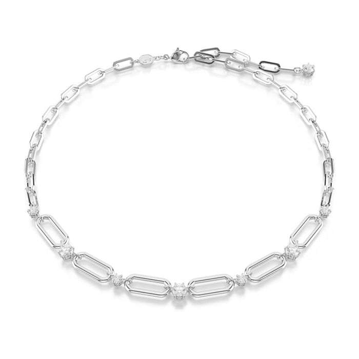 Swarovski Women's Metal Chain-Link Motif and Clear Round-Cut Crystals in a Rhodium-Finished Setting Constella Necklace - 5683360