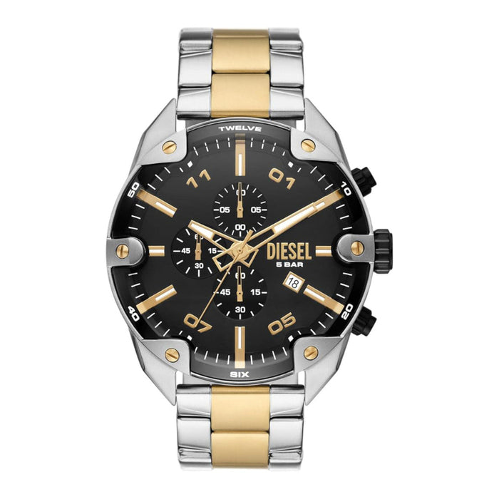 Diesel Spiked Men's Black Dial Silver Stainless Steel Band Analog Chronograph Quartz Watch - DZ4627