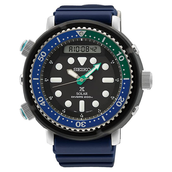 SEIKO Men's Black Dial Blue Silicone Band prospex Analog-Digital Hybrid Quartz Watch - SNJ039