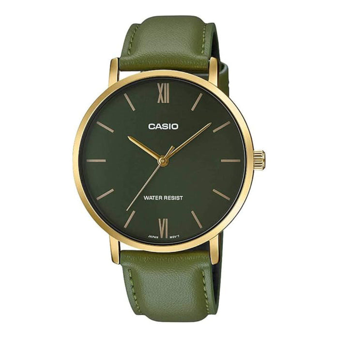 Casio Men's Green Dial Green Leather Band Analog Japanese Quartz Watch - MTP-VT01GL-3BUDF