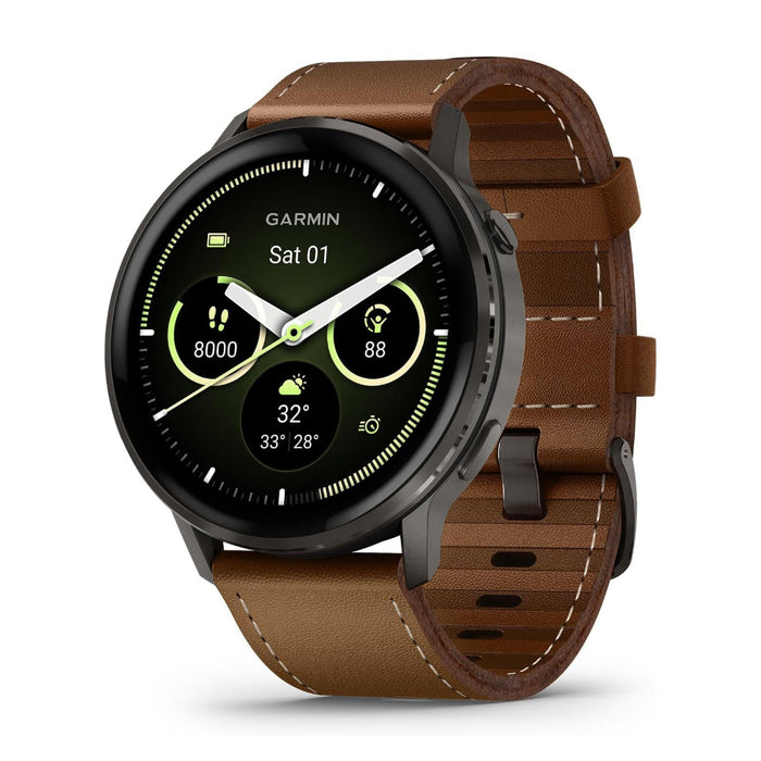 Garmin Venu® 4 - 45mm Unisex Slate With Black Silicone Band/Brown Leather Band Bright And Colorful Display Built-in Flashlight 12 Days Of Battery Life Advanced Health And Fitness GPS Smartwatch - 010-03014-03