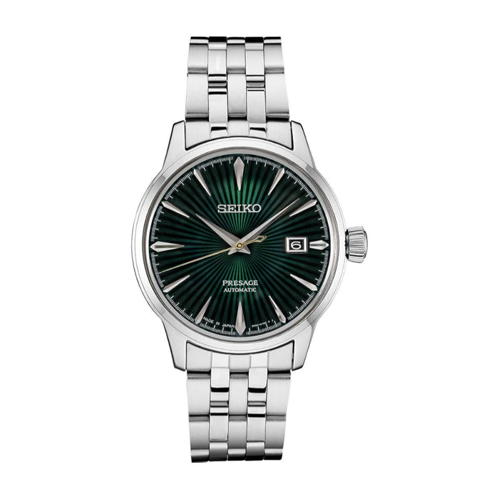 Seiko Men's Green Dial Silver Stainless Steel Band Analog Automatic Watch - SRPE15