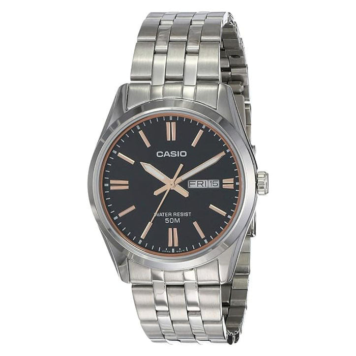 Casio Men's Black dial Silver Band Analog Quartz Watch - MTP-1335D-1A2VDF