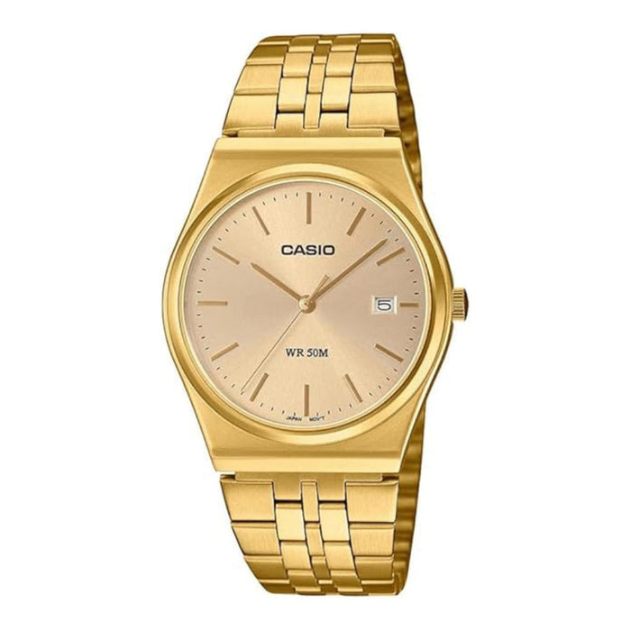 Casio Men's Gold Dial Gold Tone Stainless Steel Band 3-Hand Analog Japanese Quartz Watch - MTP-B145G-9AVDF